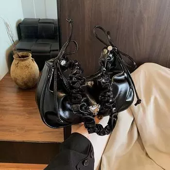 Folded small bag women s new fashionable versatile shoulder underarm bag summer popular messenger dumpling bag чёрный