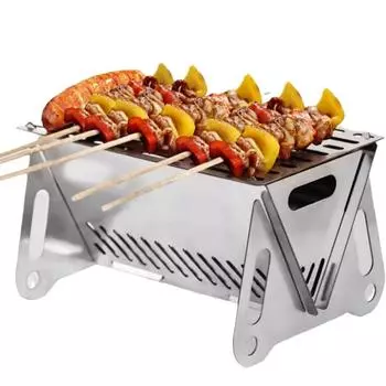 Folding Barbecue Grill Stainless Stee Camping BBQ Grill Rack Charcoal Grill Mini Net Firewood Stove Heating Stoves for Outdoor