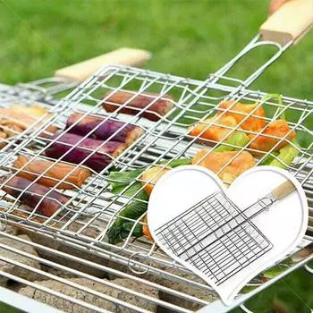Folding Barbecue Net Stainless Steel Barbecue Grill Basket Outdoors Picnics Fish Shrimp Vegetable Steak Meat BBQ Net Grill Tools