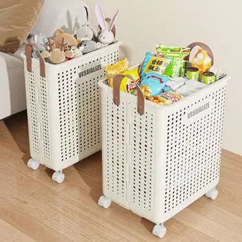 Folding Dirty Clothes Basket Hollow Out Breathable Laundry Basket Toy Large Storage Baskets Balcony Narrow Slit Storage Baskets M белый
