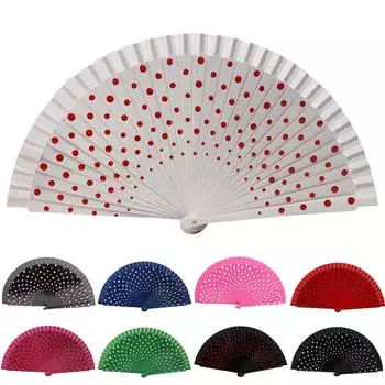 Folding Fan Attractive Dot Pattern Decorative Fan Chinese Type Decorative Fan