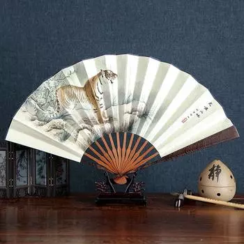 Folding Fan Hand-Painted Illustration Chicken Wings Wooden Handle Chinese Style Xuan Calligraphy Blank Retro ClassicalGiftMen s 10-inch