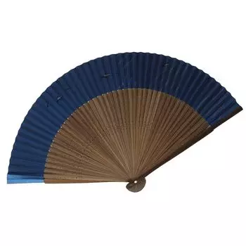 Folding Kyoto made in medium large and short navy blue sweetfish fan, fan, Japan, carving, fabric, pearl, темно-синий