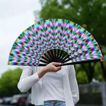 Folding Large Folded Hand Fan Fans with Lights Rainbow Folding Fan Decoration no.8