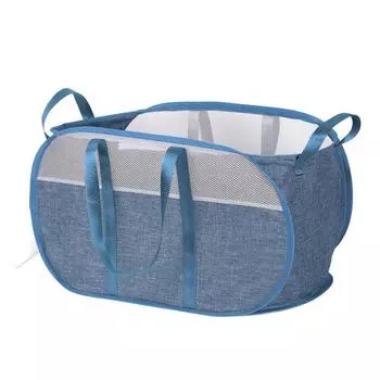Folding Laundry Basket with Handle Clothes Toy Storage Basket Hollow Mesh Breathable Household Laundry Hamper Home Organizer синий