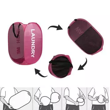 Folding Laundry Basket with Handle Clothes Toy Storage Basket Mesh Breathable Household Laundry Hamper Organizer чёрный