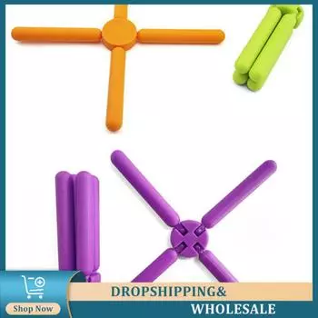 Folding Mat Round And Delicate Cross Design Silica Gel Orange Placemat Heat Resistant Placemat Foldable Storage Colorful Orange Color