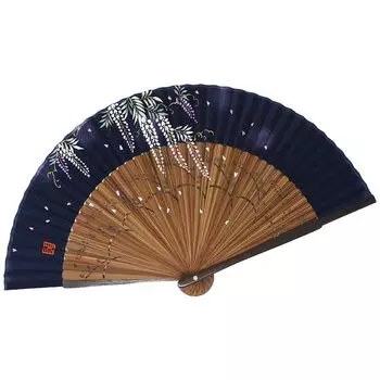 folding Oyarame medium and short pattern wisteria Hand-painted fan, lacquer, engraving, cloth, silk, фиолетовый