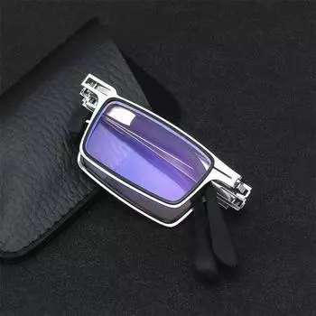 Folding Reading Glasses, Fashionable Full Frame Metal Ultra-Light And Thin Old Light Glasses, Anti-Blue Portable High Definition Glasses + 100 degrees (recommended for ages 49 and under)