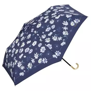 Folding Rimline For Both Sunny and Rainy Outer Rib Floral Commuting to Work or Women Wpc. Umbrella, Umbrella, Flower, Mini, Navy, Days, 50cm, 170g, тёмно-синий