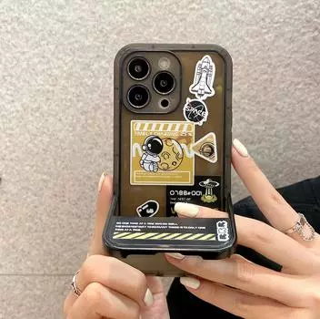 Folding Stand Holder Case For iphone 11 12 13 Pro Max X XR XS Max 7 8 Plus Clear Black Astronaut Label Phone Cases Bracket Cover iPhone XS Max