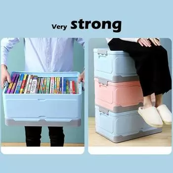Folding Storage Box Large Capacity Plastic Books Toys Portable Car Storage Crate Closet Organizer Stackable Case 34cm синий