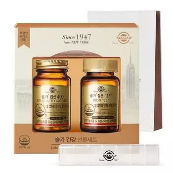Фолиевая кислота Solgar 400 + железо 25 + сумка для покупок + футляр для таблеток, корейская здоровая пища