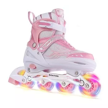 Folikzz Inline Roller Adjustable Gift S Skates, Детские коньки, Девочки, Мальчики, Размер, Светящиеся, Взрослые, Дети, Юниоры, Тихие, Вентиляция, Начинающие, розовый