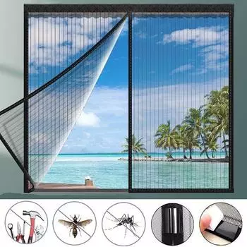 Фолио магнитная оконная сетка для дома, противомоскитная занавеска, тюль, летняя невидимая съемная моющаяся сетка для экрана W:80 x L:100cm
