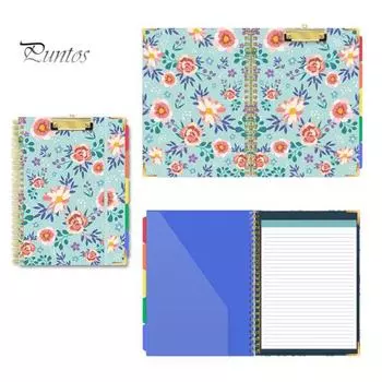 Фолио с буфером обмена и многоразовым блокнотом формата Letter 5 разделителей Боковые карманы Двойной переплет Эластичная лента Цветная этикетка Указатель Спиральный документ A