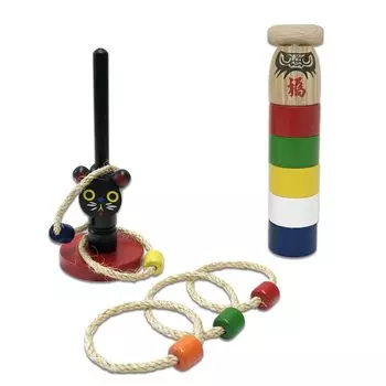 folk art toy Ring Daruma paper folk art educational old toys ring Daruma [Nostalgic set] toss, drop, blowback, balloon, trumpet, toy, toy, (cat toss,