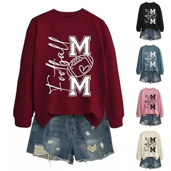 FOLLBALL MOM Женская осенне-зимняя повседневная свободная толстовка с капюшоном с круглым вырезом и длинным рукавом S розовый