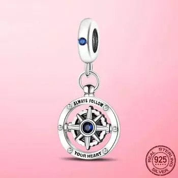 Follow Heart Компас Висячие Подвески Бусы Кулон Стерлингового Серебра 925 Подходит Оригинальный Модный Браслет DIY для Изготовления Ювелирных Изделий