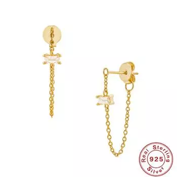 Follow The Trend S925 Sterling Silver Simple Chain Chain Thin Square Zircon Stud Earrings Thin Earphones 925 Silver