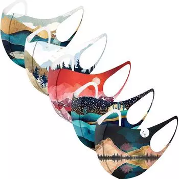 Folulus 5 шт., защитная моющаяся дышащая маска для лица с рисунком для взрослых One Size белый