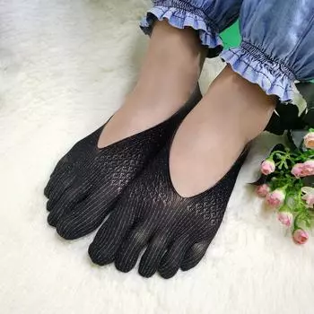 Folulus Шелковые сетчатые носки для йоги с раздвоенным носком, неглубокие носки на пять пальцев One Size чёрный