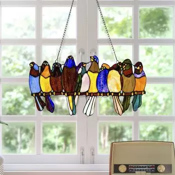 Folulus витражи для окон с птицами, подвесные ловцы солнца, акриловые подвесные украшения для птиц One Size