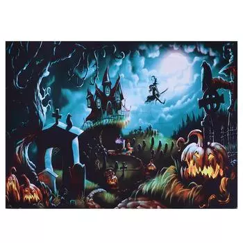 Фон для фотографий на Хэллоуин Фон Ужасная лунная ночь Страшное кладбище Тыквенный фонарь 150x150cm / 59x59in