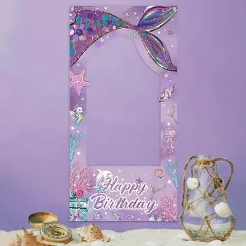 Фон для фотосъемки вечеринки по случаю дня рождения в стиле русалки Фон для дня рождения маленькой русалки Фиолетовый день рождения Украшения для детского душа