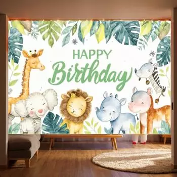 Фон для вечеринки в стиле сафари с изображением животных в джунглях Дикий первый день рождения Украшение для вечеринки в честь рождения новорожденного Фотофон