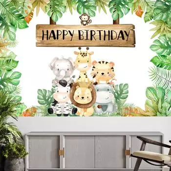 Фон для вечеринки в стиле сафари с животными в джунглях Фон для вечеринки в честь Дня рождения Украшение для вечеринки Wild One 1st Newborn Baby Shower Фотофон