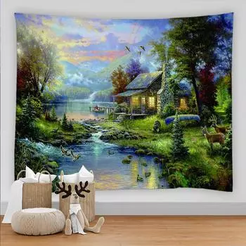 Фон гобелен Природа Пейзаж Гобелен Лес Настенный Гобелен Гостиная Стена Холст Искусство Эстетическое Украшение Комнаты 100x75cm