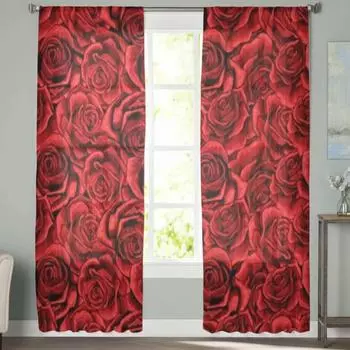 Фон с цветком розы, прозрачные шторы, вуаль для спальни, занавеска для гостиной, окна, прозрачные шторы для кухни, тюлевые шторы 135W x 114H(cm)