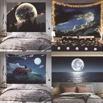 Фон с изображением луны и звездного неба, висячая ткань, аренда, ткань для ремонта дома, уродливое настенное покрытие, украшение для гостиной, картина, висячее одеяло 1 0.7