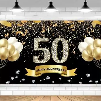Фон с надписью «Счастливый 50-й юбилей» 180*110 см, баннер для мужчин и женщин, золотой шар, декор для вечеринки на годовщину свадьбы, настенный фон