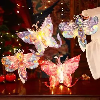 Фонарь DIY Kit Самостоятельная сборка Бабочка Стрекоза Фонарь Ручной Праздничный Фонарь с Палкой для Украшения Новогодней Вечеринки Подарок Детям Dragonfly фиолетовый