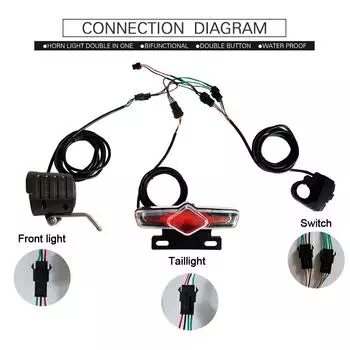 Фонарь для электровелосипеда, комплект фар и задних фонарей для электровелосипеда, литий-ионный, с поворотниками и переключателем управления, водонепроницаемый фонарь для электровелосипеда 36 В-60 В