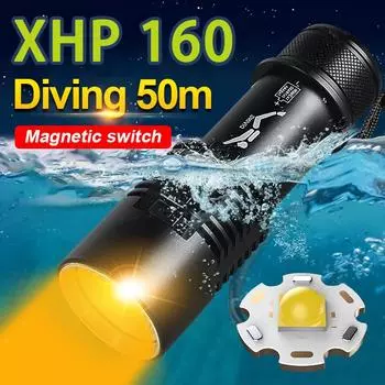 Фонарь для дайвинга XHP160 Dive 100M Flash Light Желтый свет Мощный проникающий фонарь Перезаряжаемый фонарь Фонарь для подводного плавания A-Flashlight