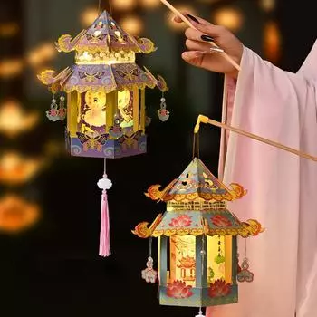 Фонарь для фестиваля середины осени в форме дворца, самодельный фонарь, светящаяся лампа ручной работы, праздничный подвесной светильник, декор, подарок на день рождения, фонари Other розовый