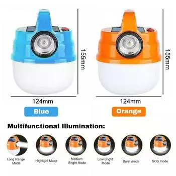 Фонарь для кемпинга на солнечных батареях, многоразовый, с зарядкой через USB, портативный карманный фонарик для палатки оранжевый