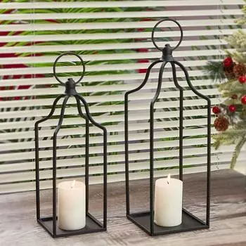 Фонарь для свечей в фермерском доме, черный металлический фонарь, подсвечник, настольный фонарь с открытыми свечами S