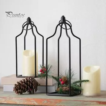 Фонарь для свечей в фермерском доме, черный металлический фонарь с покрытием, подсвечник, настольный фонарь для свечей, открытый фонарь для гостиной, журнального столика, крыльца S