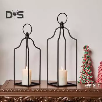 Фонарь для свечей в фермерском доме, черный металлический фонарь с покрытием, подсвечник, настольный фонарь для свечей, открытый фонарь для гостиной, журнального столика, крыльца S