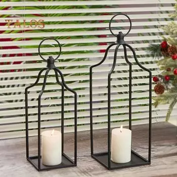 Фонарь для свечей в фермерском доме, черный металлический фонарь с покрытием, подсвечник, настольный фонарь для свечей, открытый фонарь для гостиной, журнального столика, крыльца S