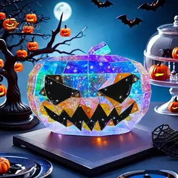 Фонарь из тыквы на Хэллоуин, призматическая переливающаяся светодиодная лампа в виде тыквы, жуткая настольная фигурка для декора детской комнаты разноцветный