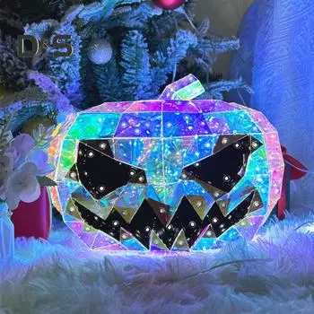 Фонарь из тыквы на Хэллоуин, призматическая переливающаяся светодиодная лампа в виде тыквы, жуткая настольная фигурка для декора детской комнаты разноцветный