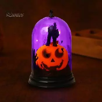 Фонарь из тыквы на Хэллоуин со светодиодной подсветкой, череп, тыква, кошка, лампа в банке, центральный элемент стола на Хэллоуин, ночник, уличный фонарь, декор Skull