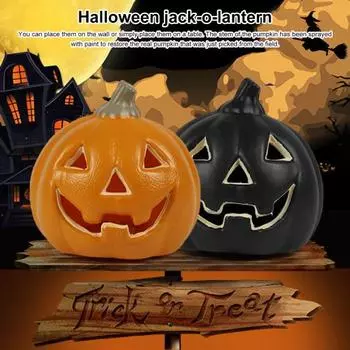 Фонарь из тыквы на Хэллоуин, украшение на батарейках, полая пластиковая тыква, украшение для наружного внутреннего декора оранжевый
