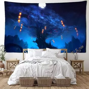 Фонарь ночной вид лесной гобелен настенный натуральный художественный пейзаж богемный хиппи Tapez Эстетическая комната домашний декор 95x70CM