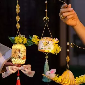 Фонарь ручной работы из бамбука середины осени, светящиеся фонарики в виде кролика в старинном стиле для фестиваля середины осени Style C